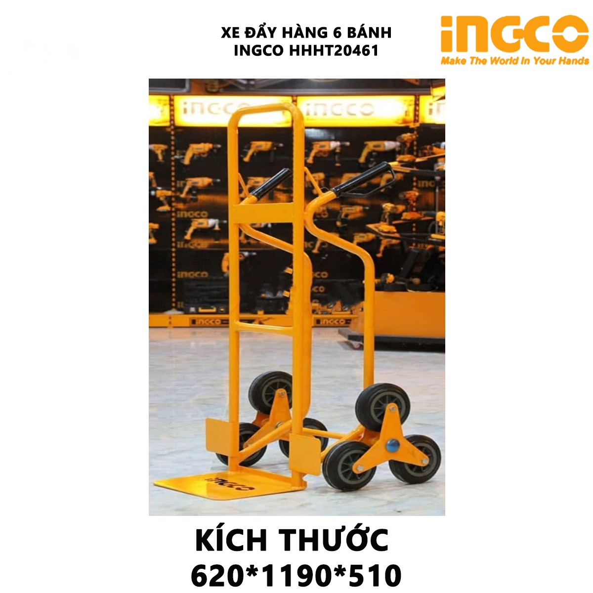 Hình ảnh 5 của mặt hàng Xe đẩy hàng 6 bánh leo cầu thang (200kg) Ingco HHHT20461