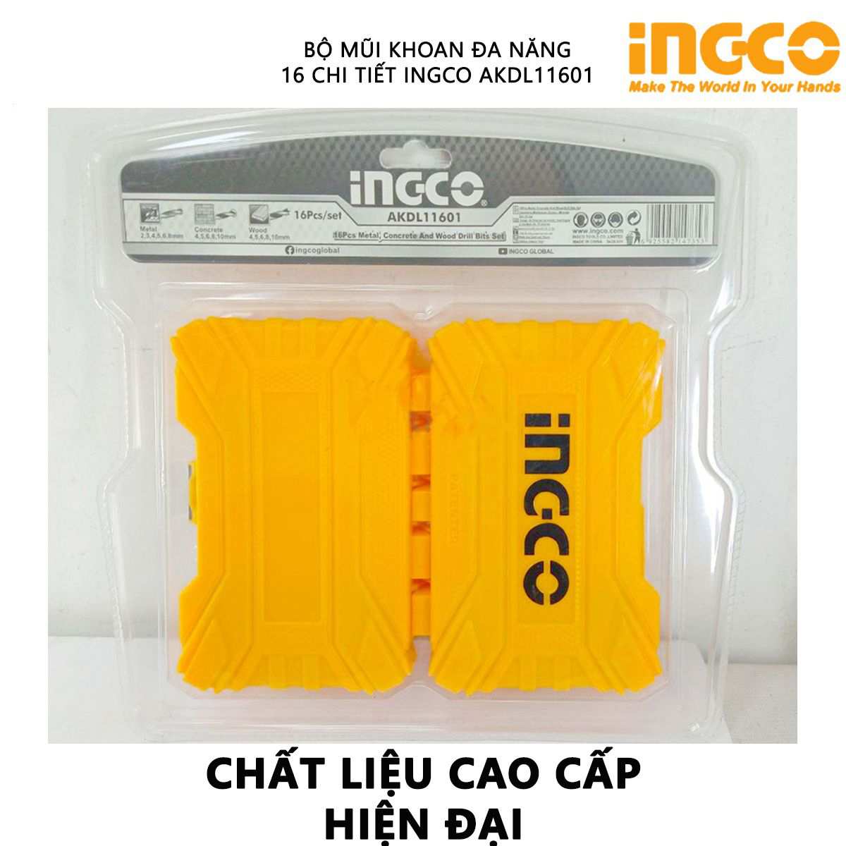 Hình ảnh 3 của mặt hàng Bộ 16 mũi khoan kim loại, bê tông và gỗ Ingco AKDL11601