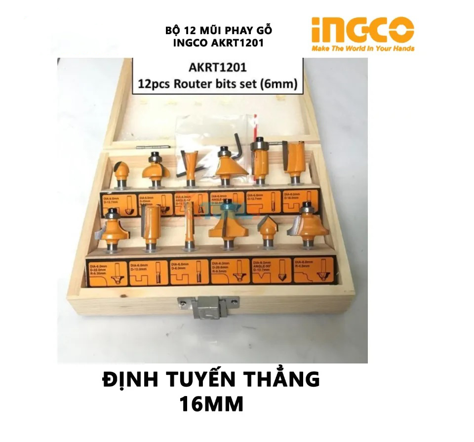 Hình ảnh 3 của mặt hàng Bộ 12 mũi phay gỗ 6mm Ingco AKRT1201