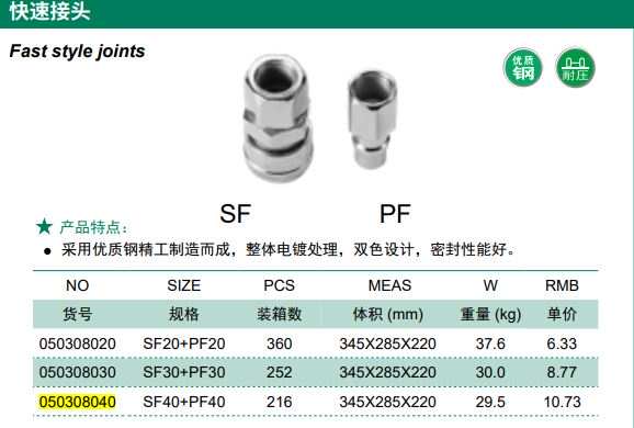 Hình ảnh 1 của mặt hàng Đầu nối nhanh ren trong xi trắng 12mm SF40+PF40 Berrylion 050308040