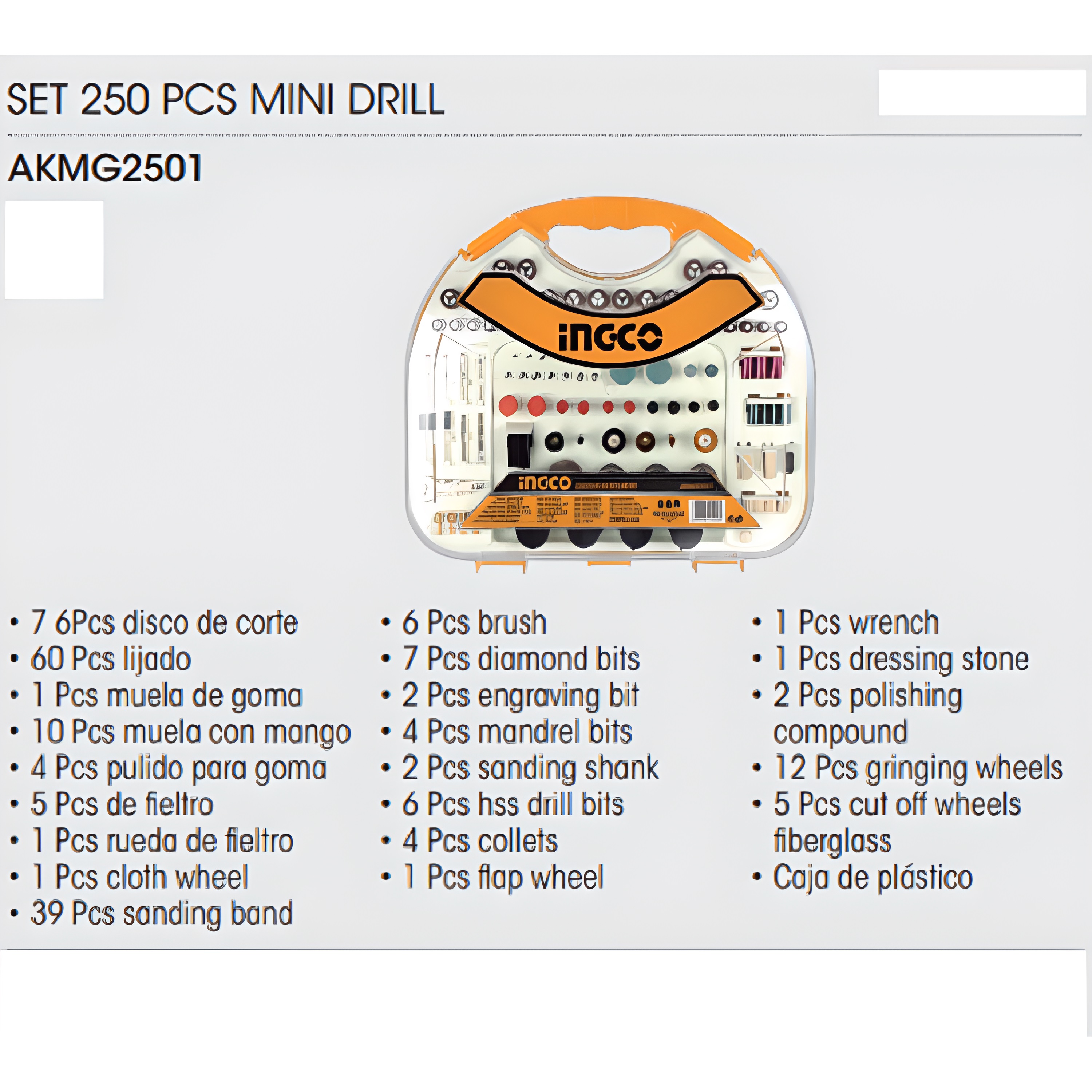Hình ảnh 3 của mặt hàng Bộ 250 linh kiện khoan mini Ingco AKMG2501