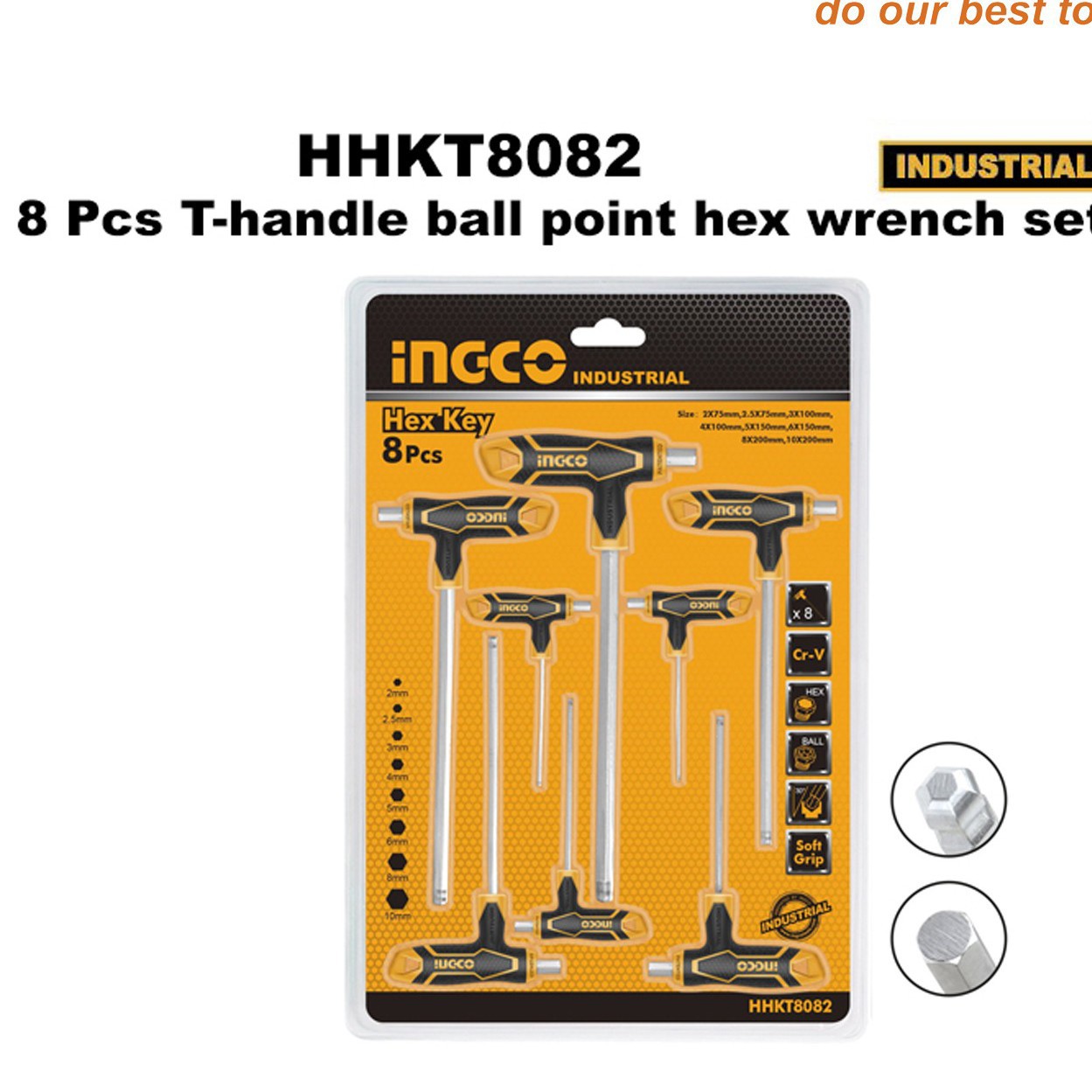 Hình ảnh 4 của mặt hàng Bộ 8 chìa lục giác tay cầm chữ T Ingco HHKT8082