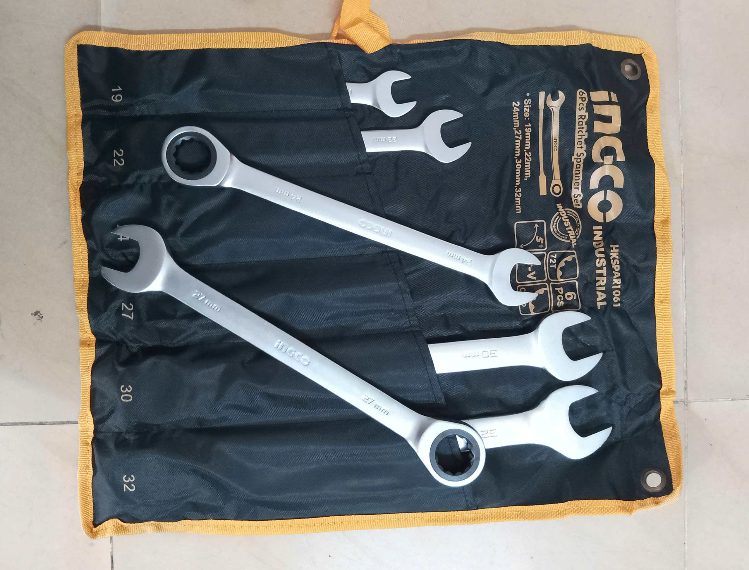 Hình ảnh 18 của mặt hàng Bộ 6 cờ lê miệng vòng hai chiều (19- 32mm) Ingco HKSPAR1061