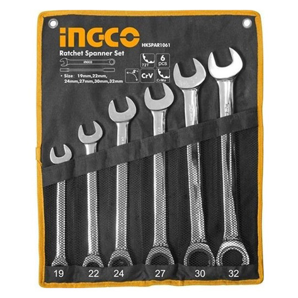 Hình ảnh 1 của mặt hàng Bộ 6 cờ lê miệng vòng hai chiều (19- 32mm) Ingco HKSPAR1061