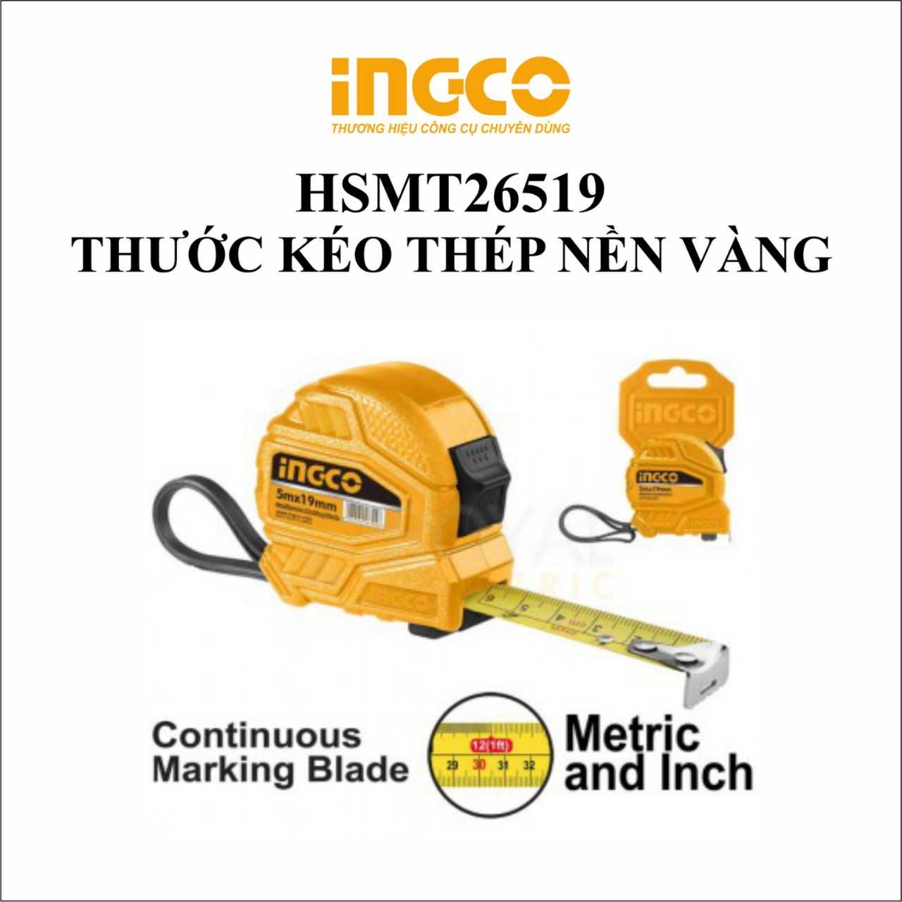 Hình ảnh 4 của mặt hàng Thước kéo thép nền vàng Ingco HSMT26519