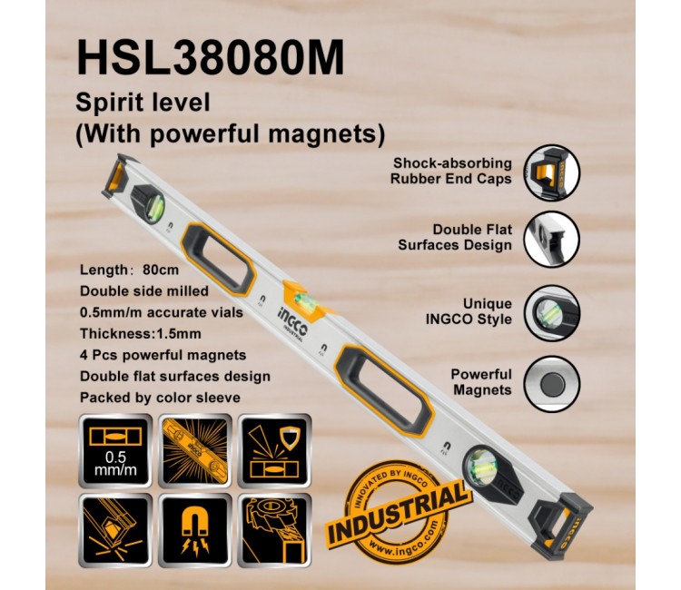 Hình ảnh 9 của mặt hàng Thước thủy(kèm theo nam châm hút) Ingco HSL38080M
