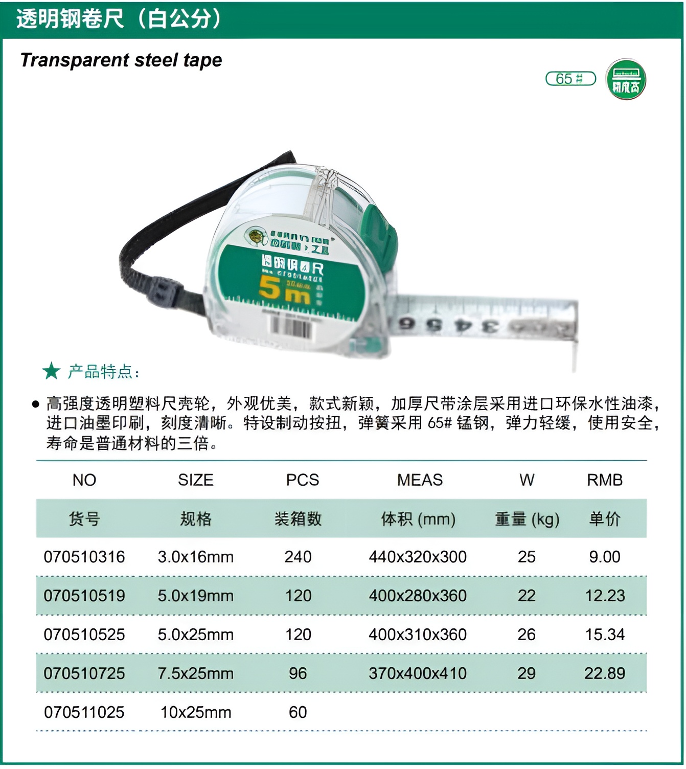 Hình ảnh 1 của mặt hàng Thước cuộn lõi thép vỏ trong suốt 10mx25mm Berrylion 070511025