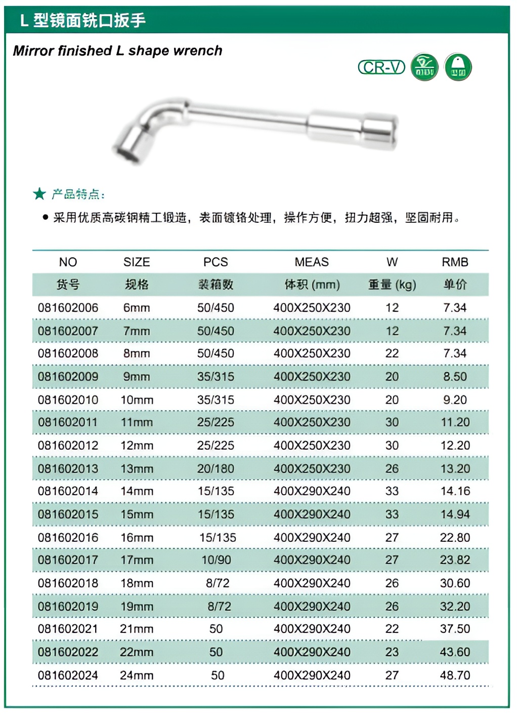 Hình ảnh 1 của mặt hàng Điếu vặn ốc chữ L thép CRV xi bóng 18mm Berrylion 081602018