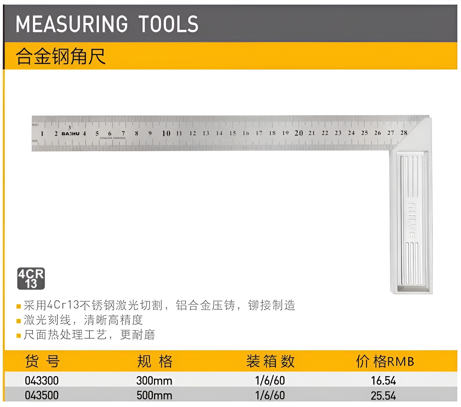 Hình ảnh 1 của mặt hàng THƯỚC GÓC NHÔM 5T Baihu 043500