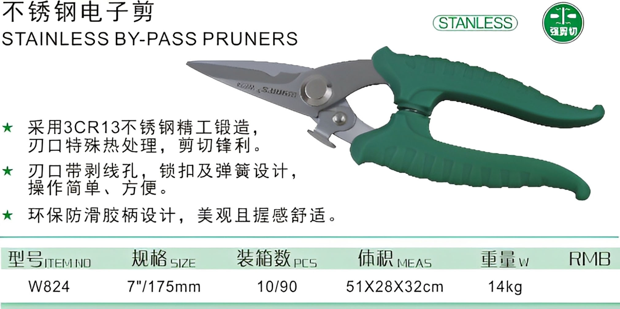 Hình ảnh 5 của mặt hàng kéo cành xanh thẳng rẻ 7'' Wynns W824