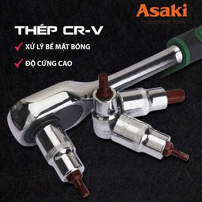 Hình ảnh 8 của mặt hàng Đầu tuýp gắn mũi lục giác (thép S2) H5 x 55mm Asaki AK-7283