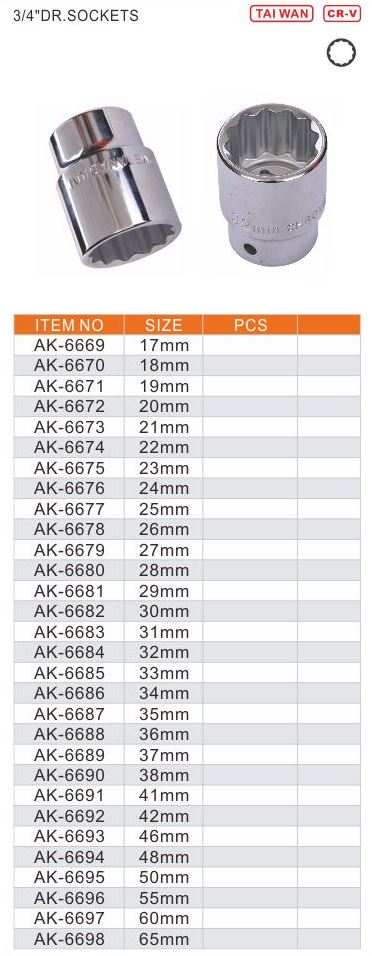 Hình ảnh 1 của mặt hàng Đầu tuýp 3/4" 12 góc 20mm Đài Loan ASAKI AK-6672