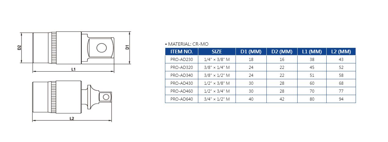 Hình ảnh 5 của mặt hàng Đầu khẩu lắc léo khớp bi 1/2" × 3/8" LICOTA