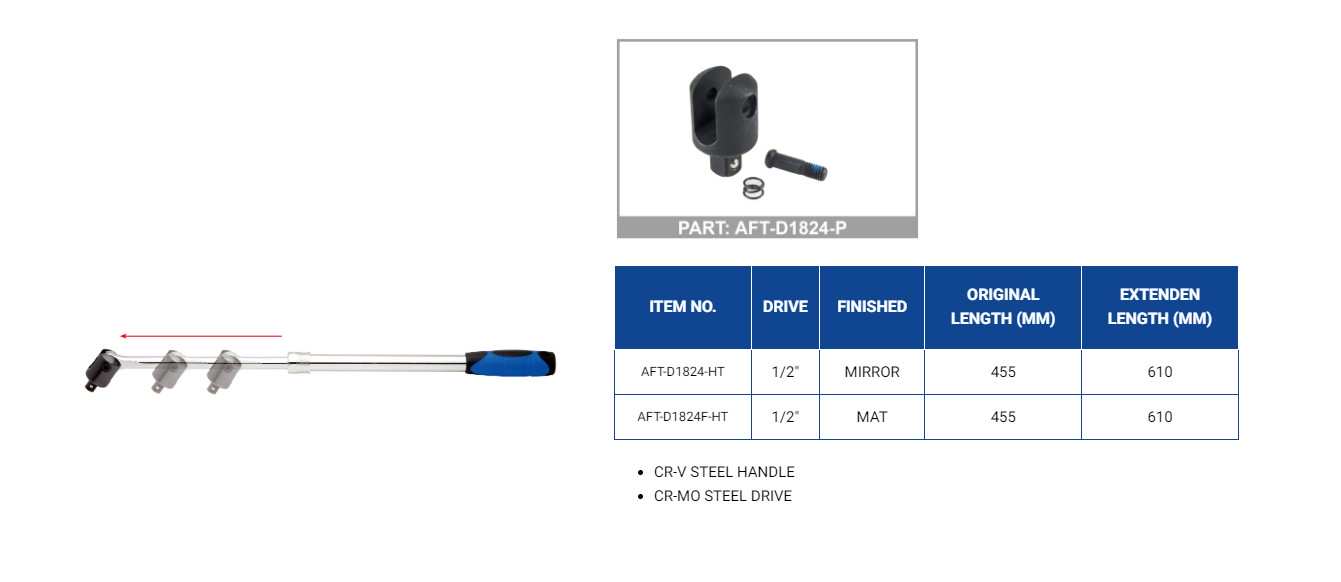 Hình ảnh 3 của mặt hàng Cần siết lắc léo 1/2" điều chỉnh chiều dài xi bóng LICOTA