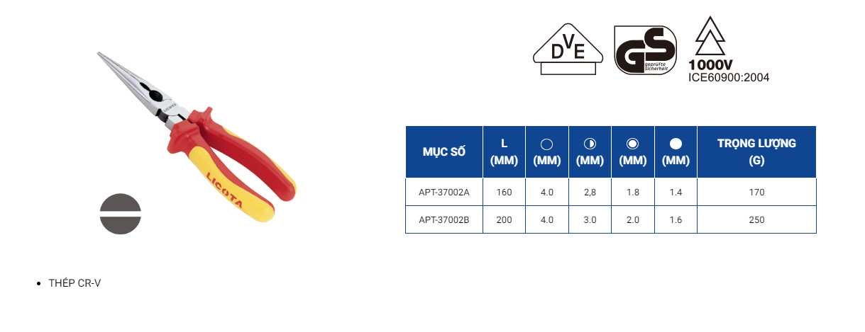 Hình ảnh 1 của mặt hàng Kìm mũi nhọn 16cm LICOTA APT-37002A