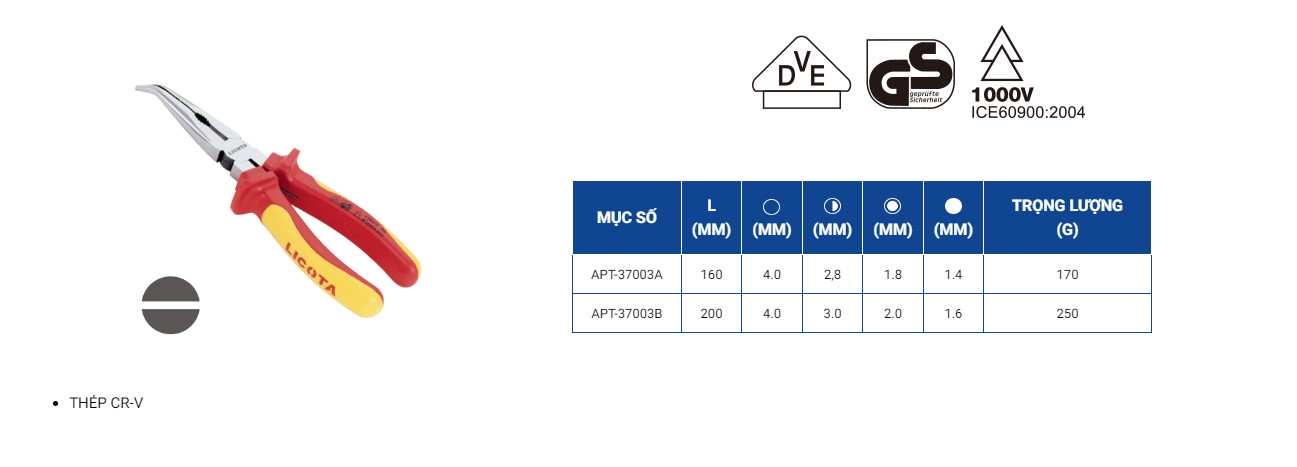 Hình ảnh 1 của mặt hàng Kìm mũi nhọn cong 16mm LICOTA APT-37003A