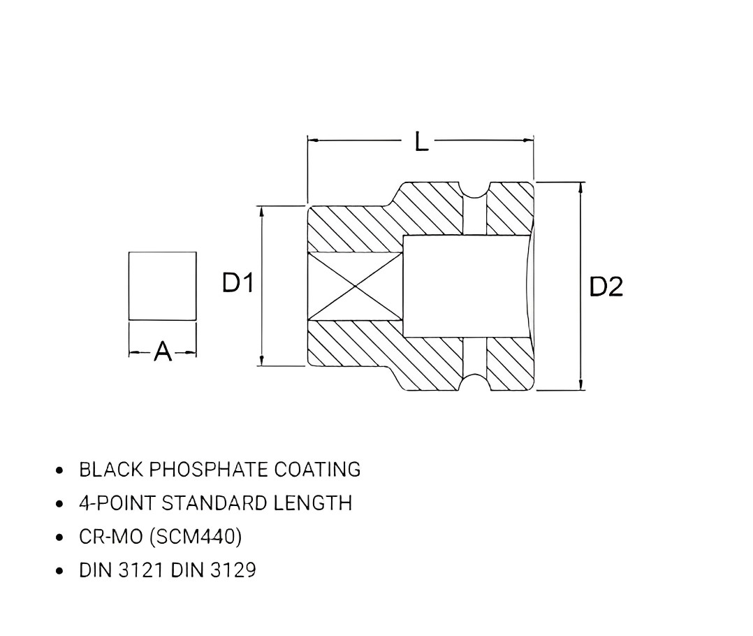 Hình ảnh 9 của mặt hàng Đầu tuýp đen vuông 1" 20mm LICOTA