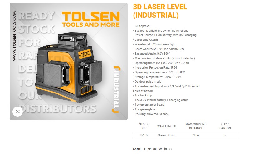 Hình ảnh 4 của mặt hàng Máy cân bằng laser 3D Tolsen 35155