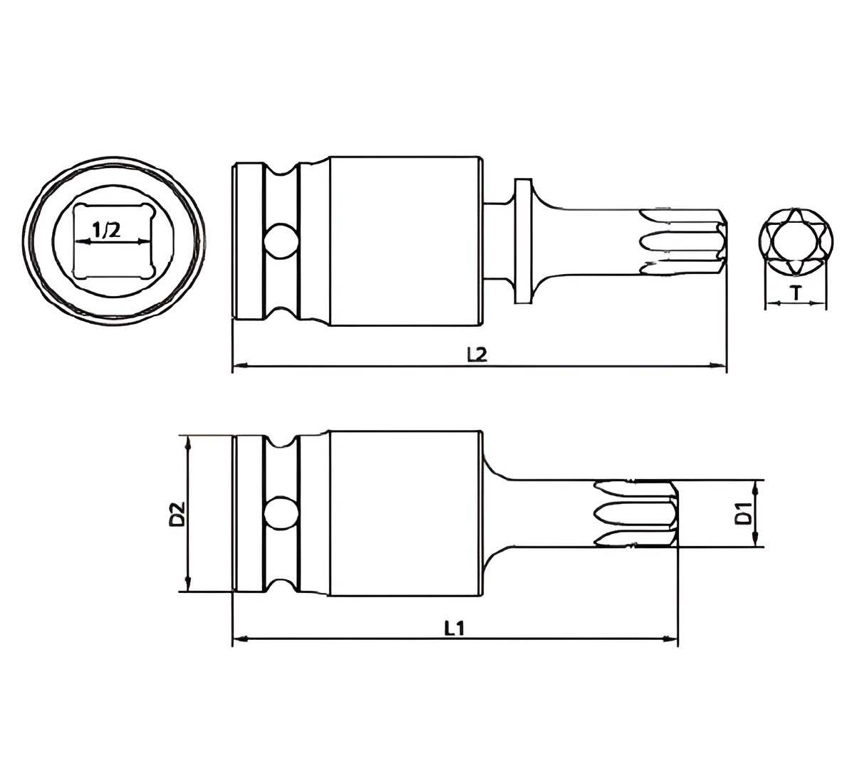 Hình ảnh 1 của mặt hàng Đầu tuýp 1/2" mũi vít hình sao lắc léo T80 LICOTA