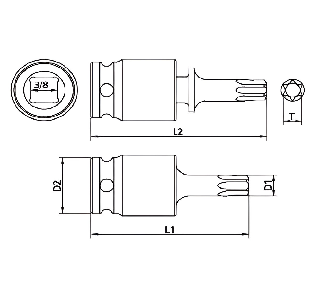 Hình ảnh 1 của mặt hàng Đầu tuýp 3/8" mũi vít hình sao lắc léo T30 LICOTA