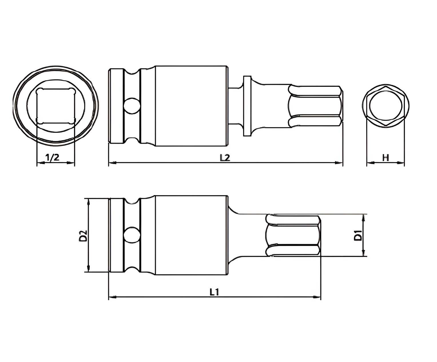 Hình ảnh 1 của mặt hàng Đầu tuýp 1/2" mũi vít lục giác lắc léo 12mm LICOTA