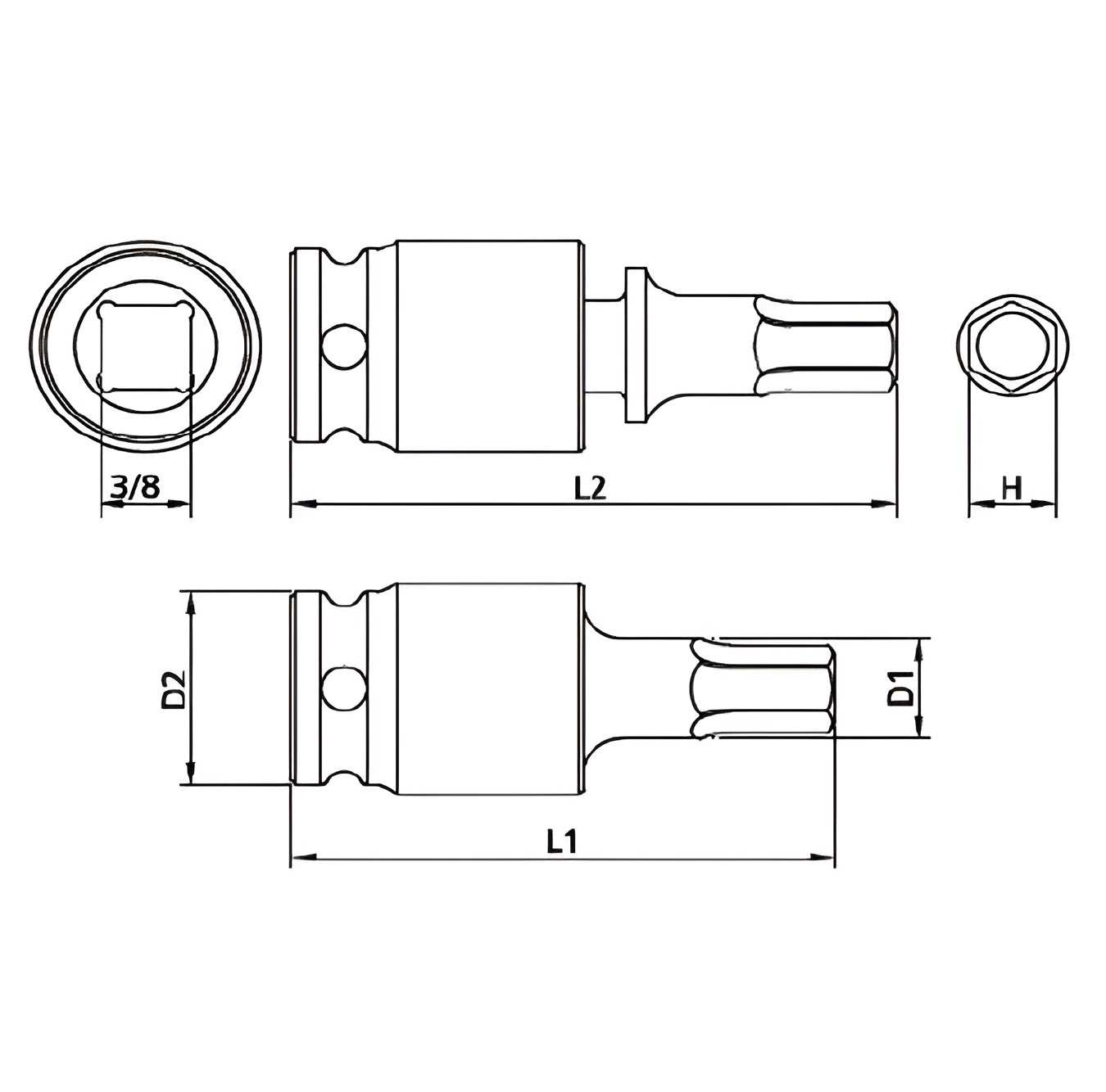 Hình ảnh 1 của mặt hàng Đầu tuýp 3/8" mũi vít lục giác lắc léo 9mm LICOTA