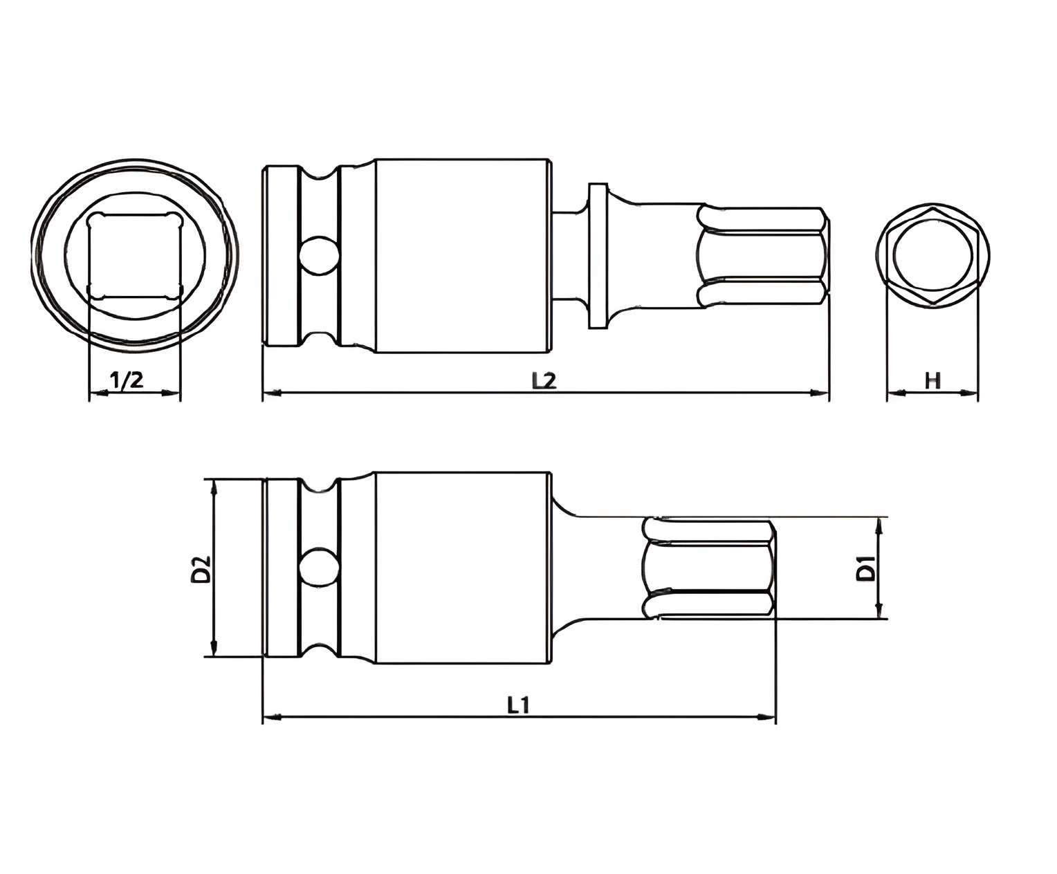 Hình ảnh 1 của mặt hàng Đầu tuýp 1/2" mũi vít lục giác lắc léo 17mm LICOTA