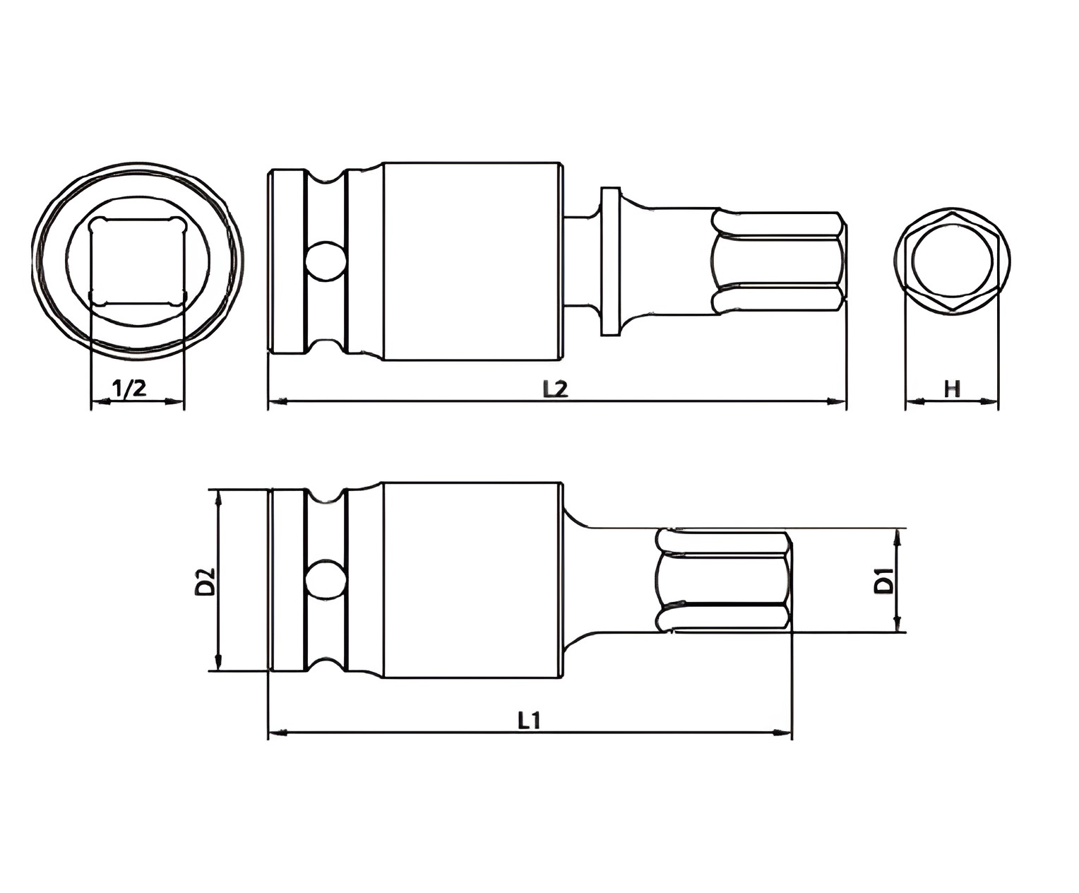Hình ảnh 1 của mặt hàng Đầu tuýp 1/2" mũi vít lục giác lắc léo 15mm LICOTA