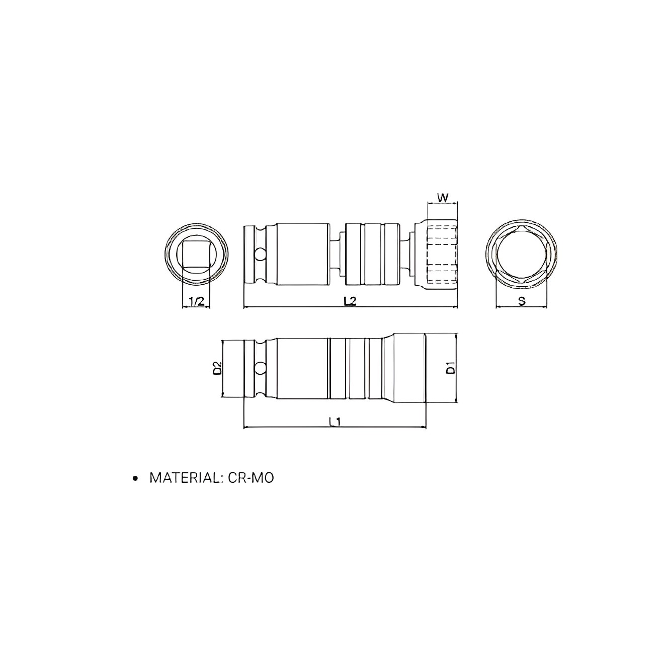 Hình ảnh 9 của mặt hàng Đầu khẩu lục giác 3 đoạn 1/2" 32mm LICOTA A3US432