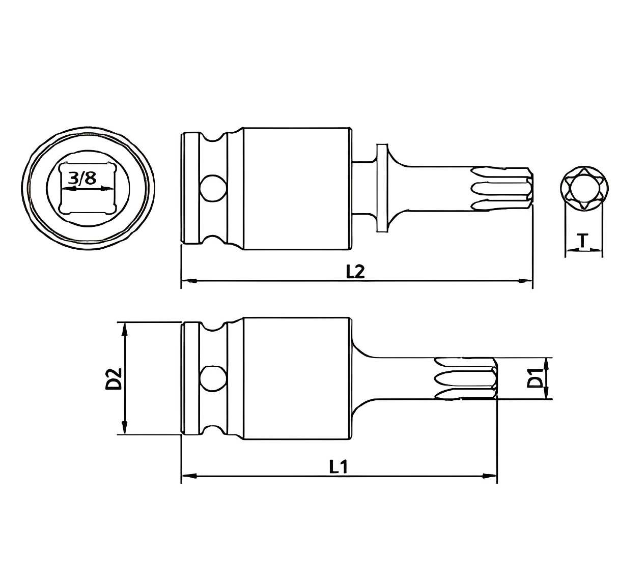 Hình ảnh 1 của mặt hàng Bộ 9 đầu tuýp đen 3/8" hình sao lắc léo khớp bi LICOTA