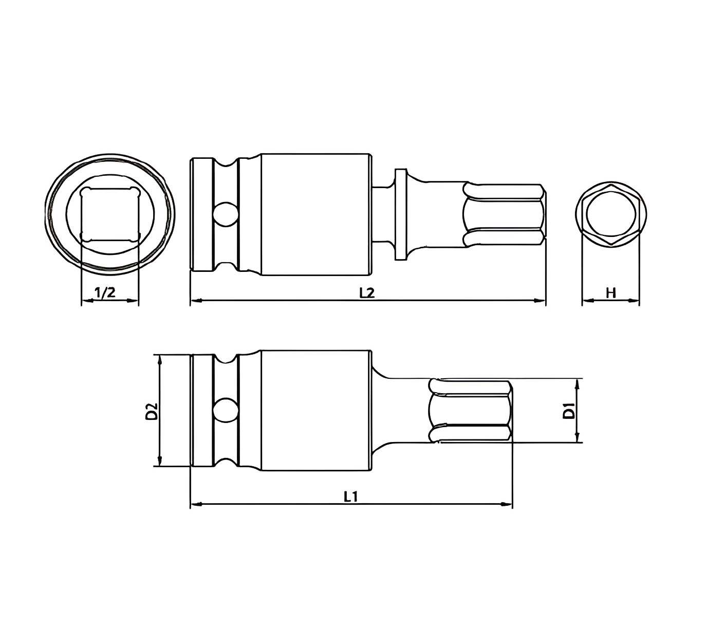 Hình ảnh 1 của mặt hàng Bộ 9 đầu tuýp đen 1/2" lục giác lắc léo khớp bi LICOTA