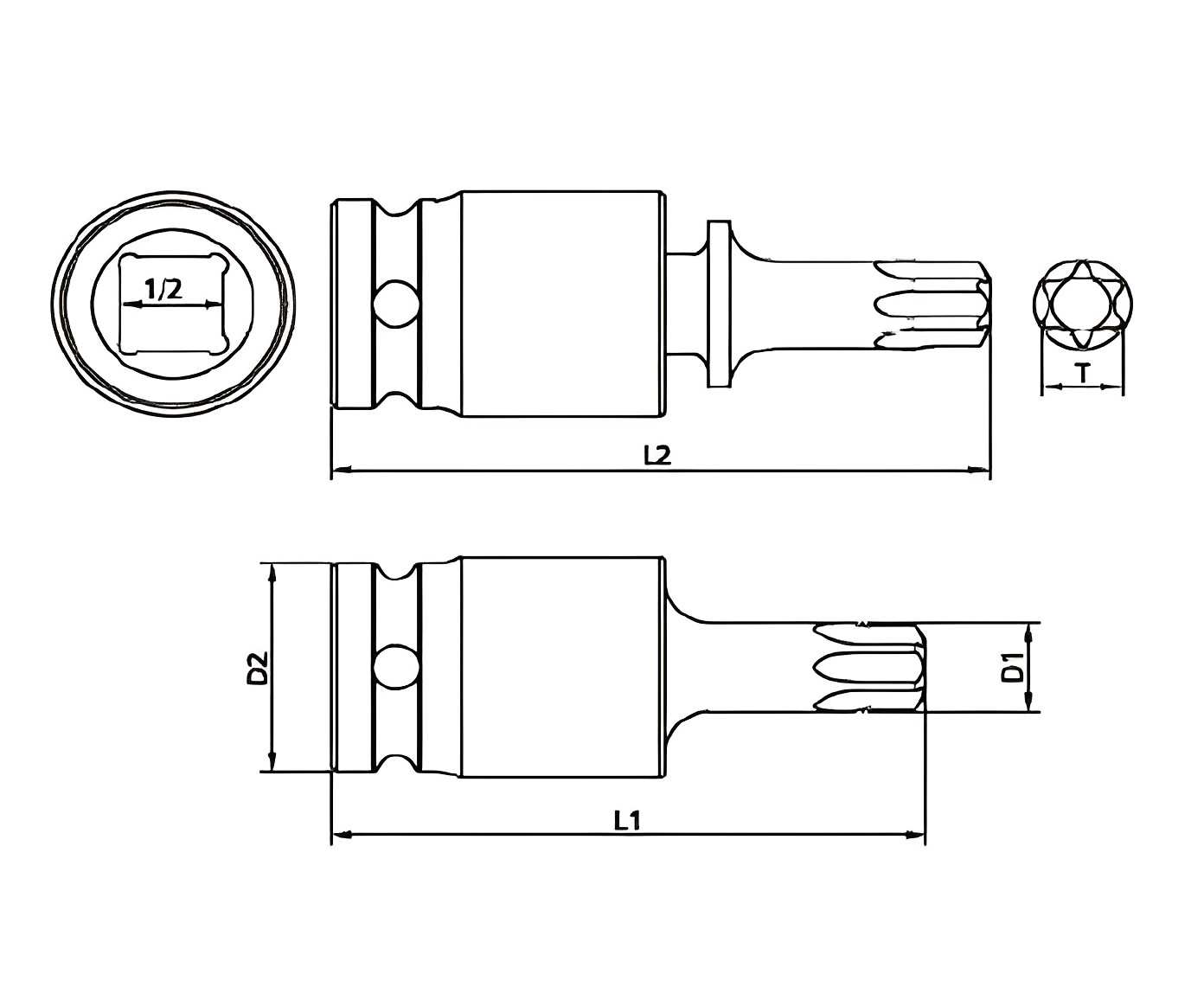 Hình ảnh 1 của mặt hàng Bộ 9 đầu tuýp đen 1/2" hình sao lắc léo khớp bi LICOTA