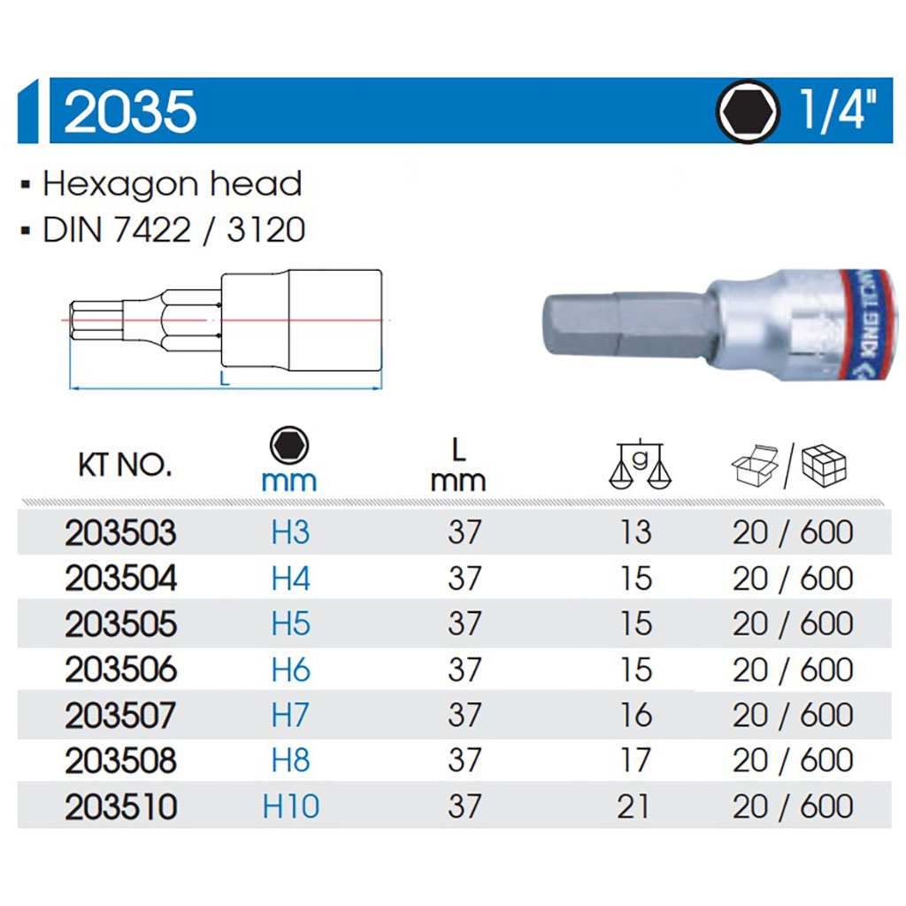 Hình ảnh 5 của mặt hàng Tube Kingtony 1/4" mũi Lục giác H 8 203508