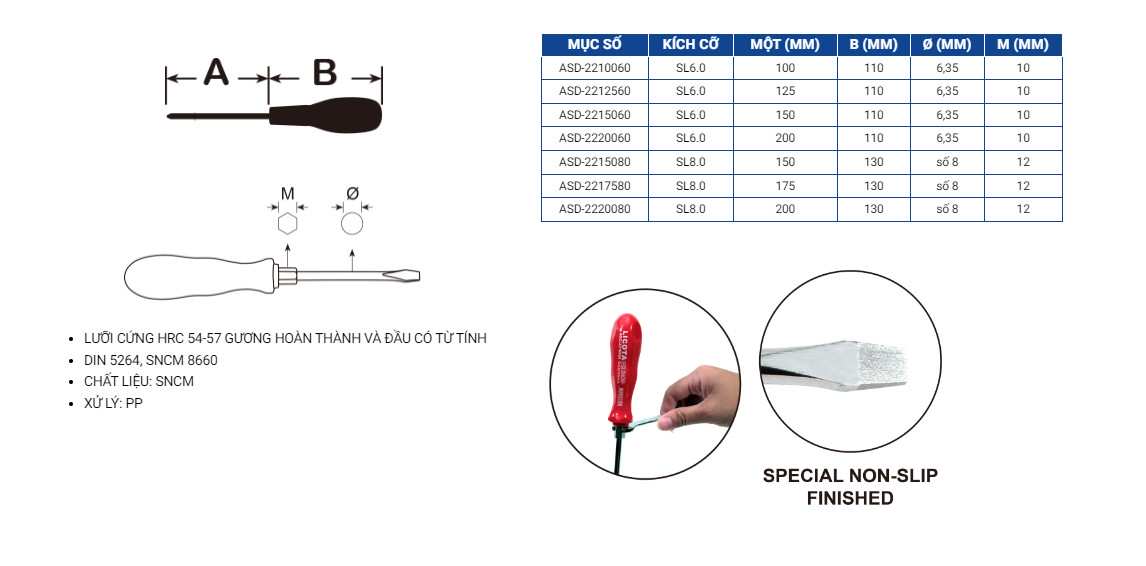 Hình ảnh 1 của mặt hàng Tua vít mũi dẹp thân tròn SL6.0 x 125mm LICOTA