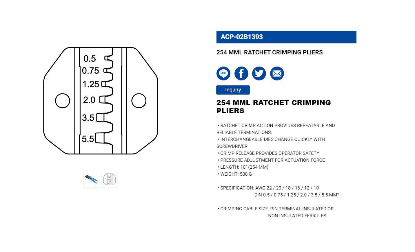 Hình ảnh 12 của mặt hàng Kìm bấm cosse 254mm LICOTA ACP-02B1393