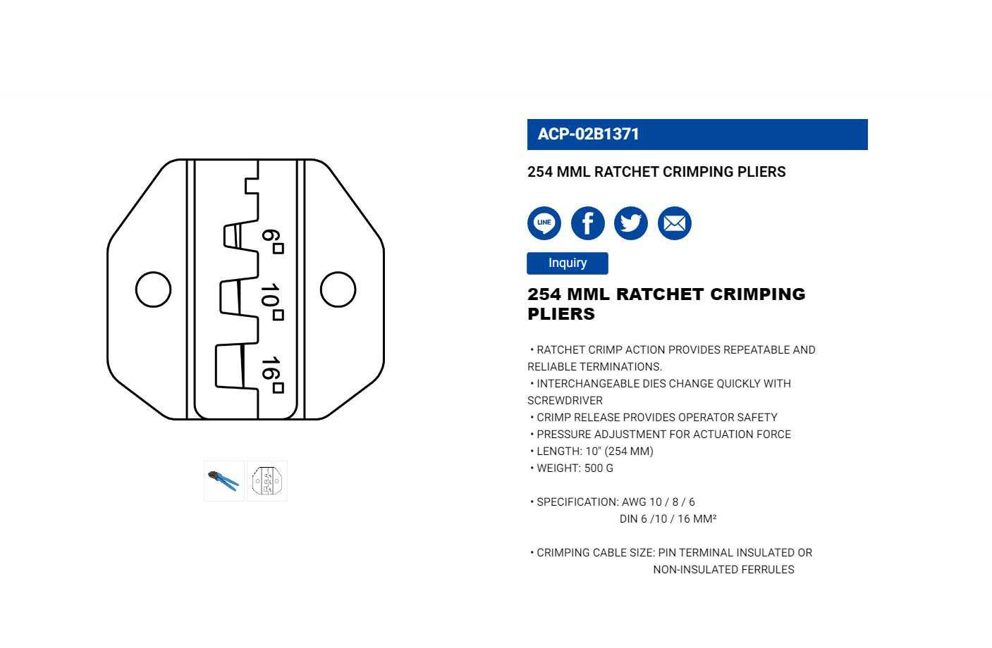 Hình ảnh 12 của mặt hàng Kìm bấm cosse 254mm LICOTA ACP-02B1371