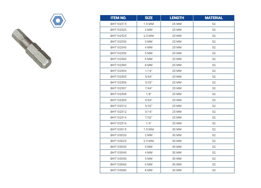 Hình ảnh 1 của mặt hàng Mũi bắt vít lục giác có lỗ 2 x 30mm LICOTA