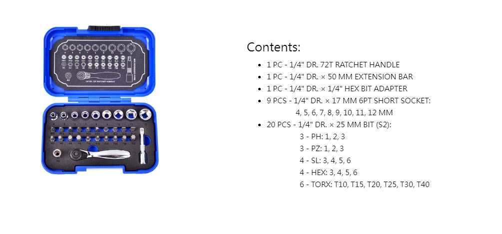 Hình ảnh 5 của mặt hàng Bộ tuýp, vít kèm cần siết 32 chi tiết 1/4inch LICOTA