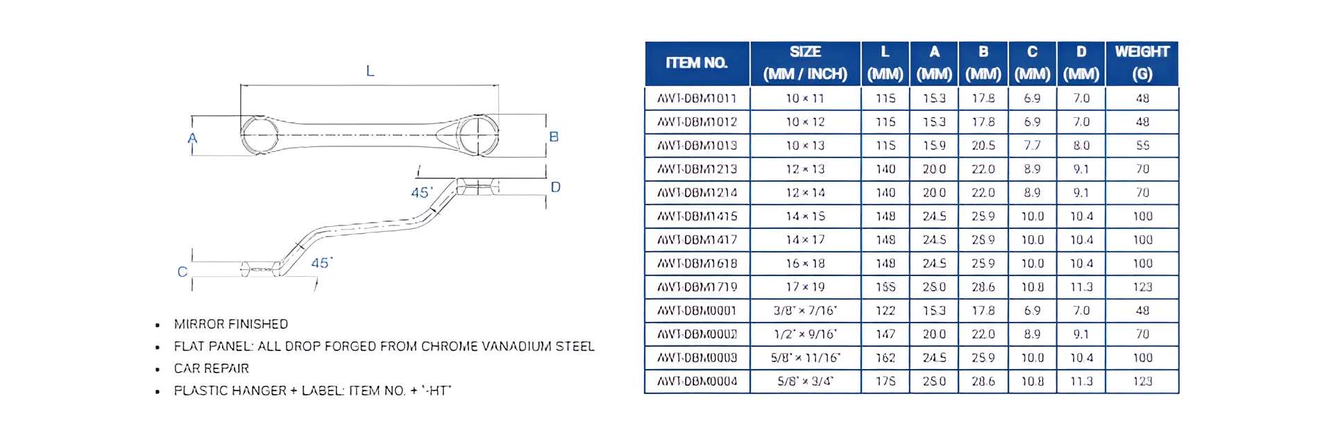 Hình ảnh 4 của mặt hàng Cờ lê 2 đầu vòng ngắn nghiêng 45 độ 16x18mm LICOTA