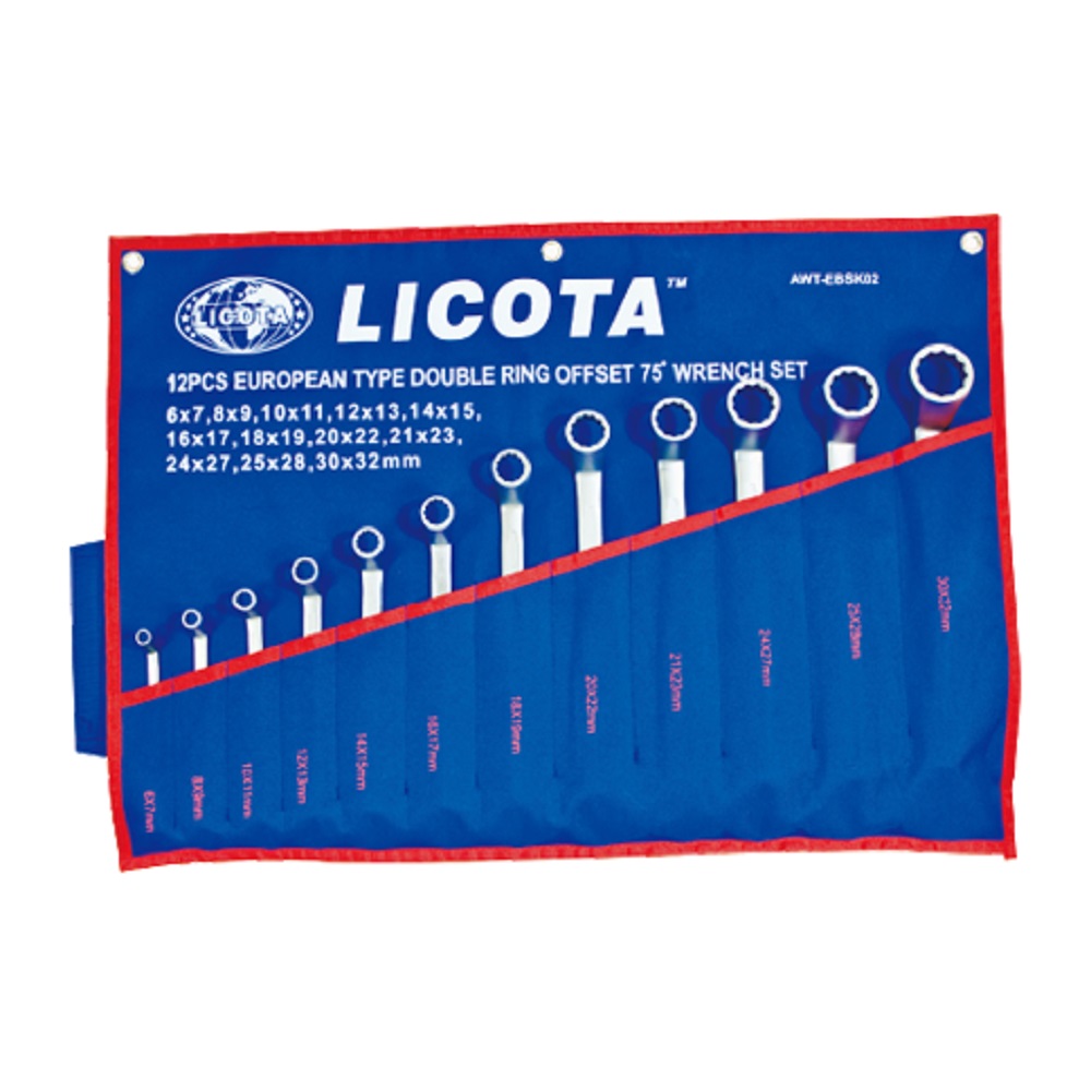 Hình ảnh 2 của mặt hàng Bộ 12 cờ lê 2 đầu vòng nghiêng 75 độ xi mờ LICOTA