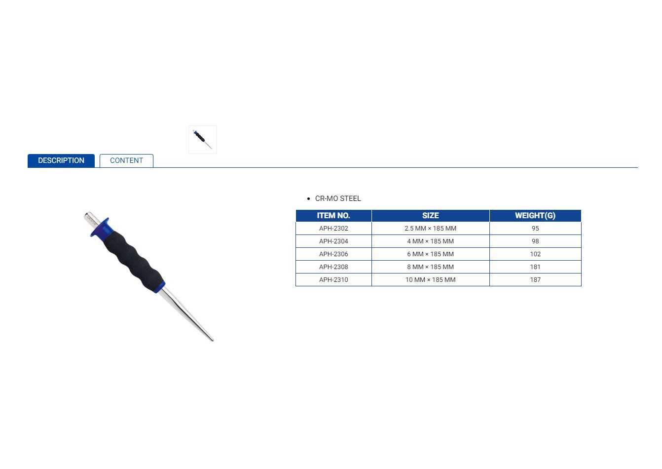 Hình ảnh 8 của mặt hàng Mũi đột tâm 2.5x185mm LICOTA