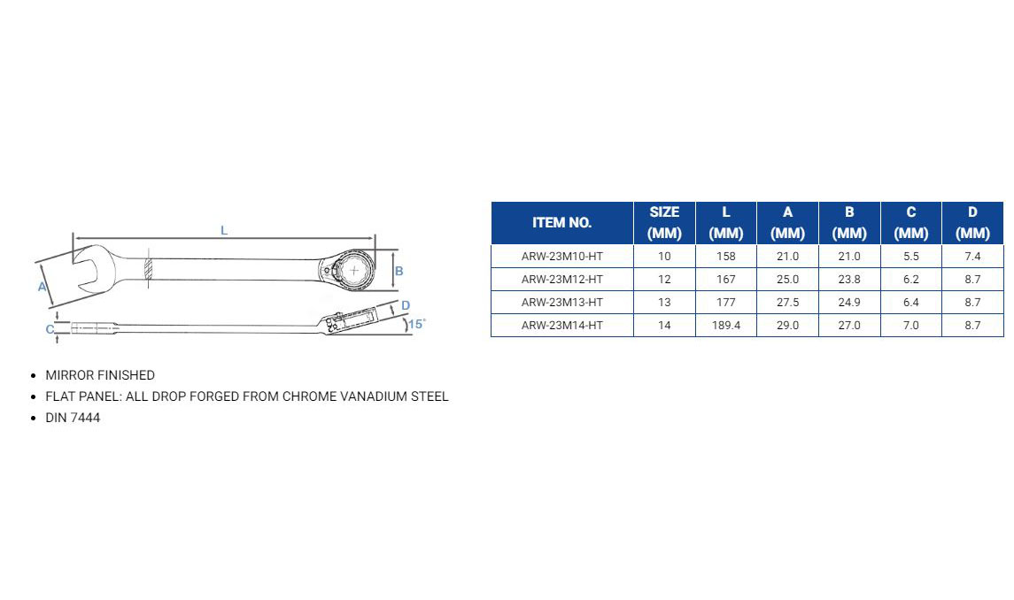 Hình ảnh 10 của mặt hàng Bộ 4 cờ lê vòng miệng tự động đảo chiều 10-14mm LICOTA