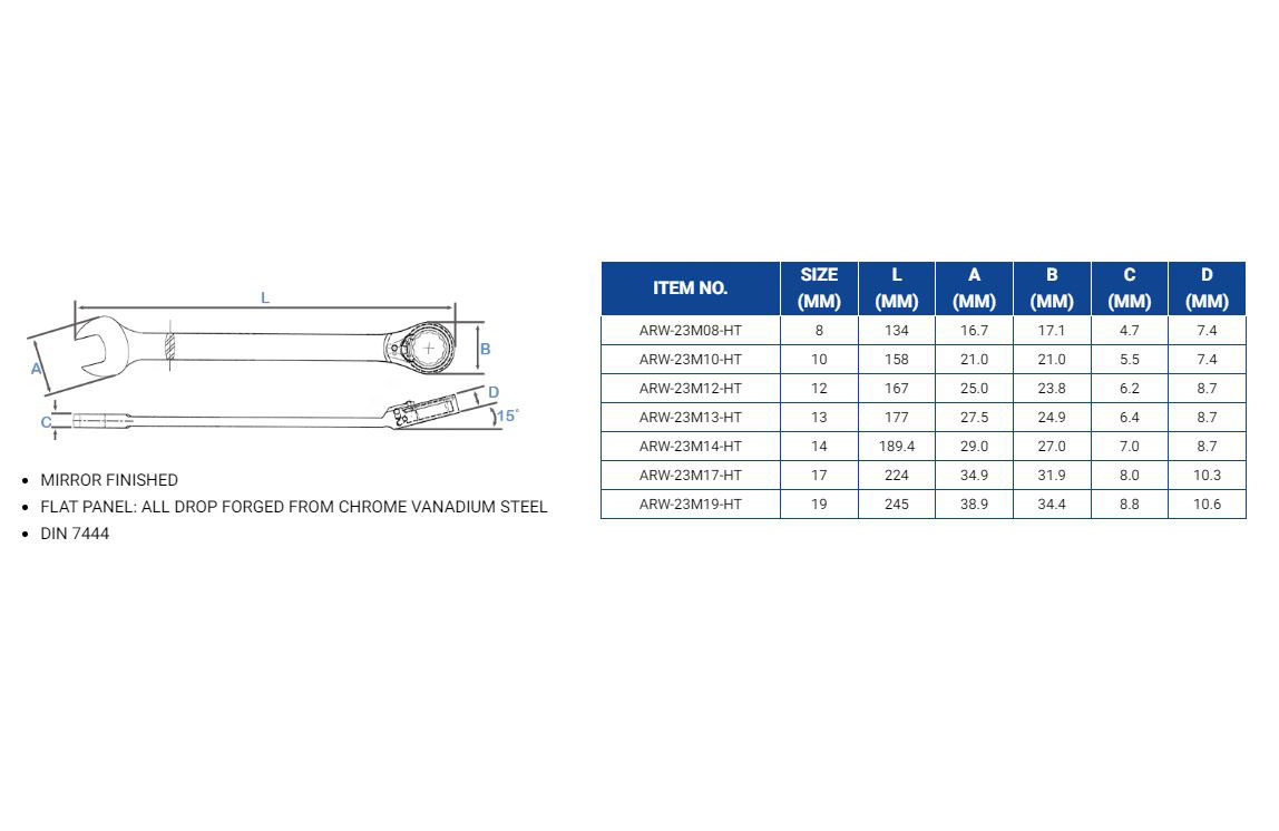 Hình ảnh 6 của mặt hàng Bộ 7 cờ lê vòng miệng tự động đảo chiều 8-19mm LICOTA