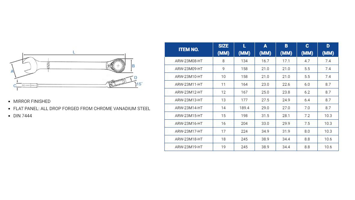 Hình ảnh 6 của mặt hàng Bộ 12 cờ lê vòng miệng tự động đảo chiều 8-19mm LICOTA