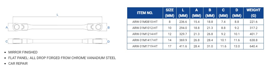 Hình ảnh 4 của mặt hàng Cờ lê 2 đầu vòng lắc léo 10mm loại dài LICOTA