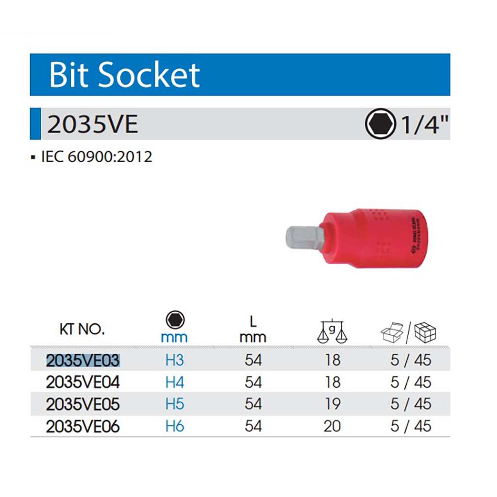 Hình ảnh 1 của mặt hàng Đầu tuýp mũi lục giác 1/4 inch cách điện 1000V H6 Kingtony 2035VE06