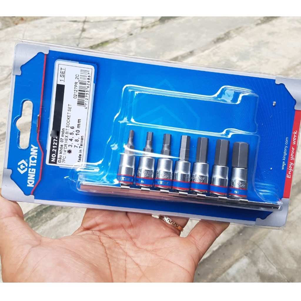 Hình ảnh 2 của mặt hàng Bộ đầu khẩu 1/4 7 chi tiết lục giác hệ inch H1/8-H3/8 Kingtony 2127SR