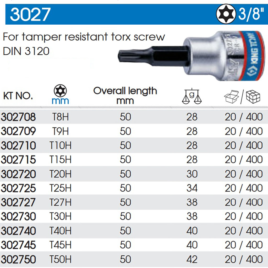 Hình ảnh 5 của mặt hàng Đầu tuýp 3/8 inch bit mũi sao có lỗ T50HX50mm Kingtony 302750