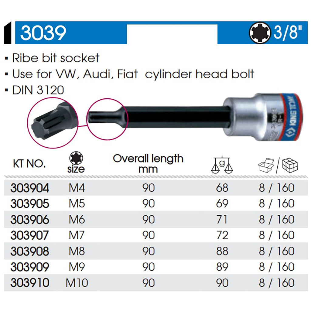 Hình ảnh 5 của mặt hàng Đầu tuýp 3/8 inch bit mũi sao M7X90mm Kingtony 303907