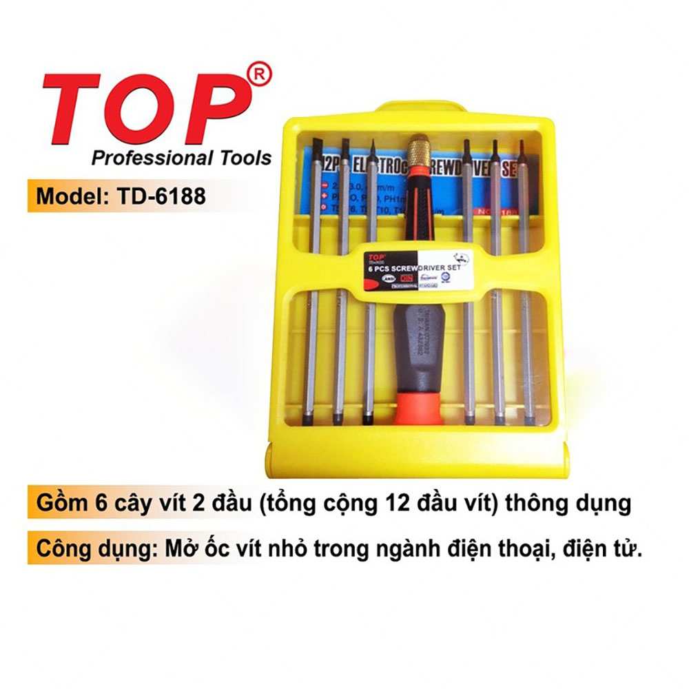 Hình ảnh 10 của mặt hàng Bộ vít điện thoại hộp vàng 6 cây TOP